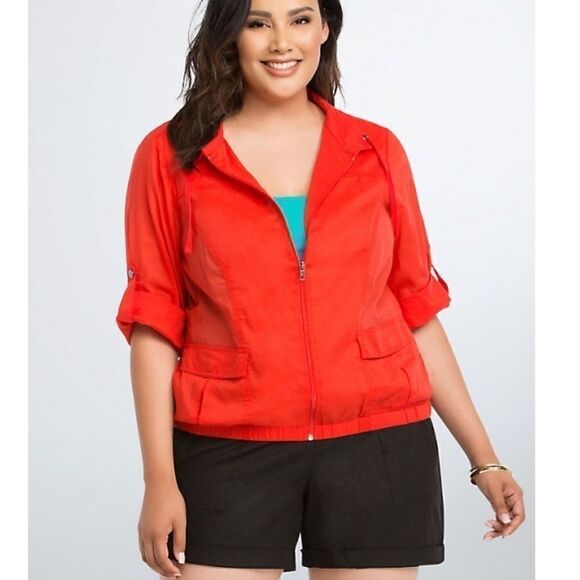 Torrid Cropped Anorak Jacket in Sunset Red Size 1X - Picture 10 of 13